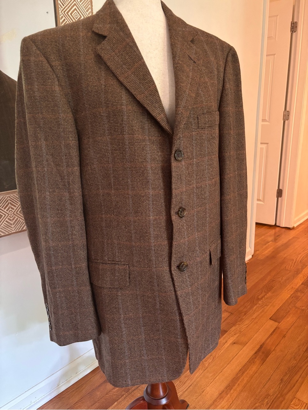 Burberry London Kensington 100% Wool Brown Plaid Blazer Sport Coat 42R USA Made